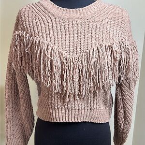 Pink Rose Fringed Knit Sweater